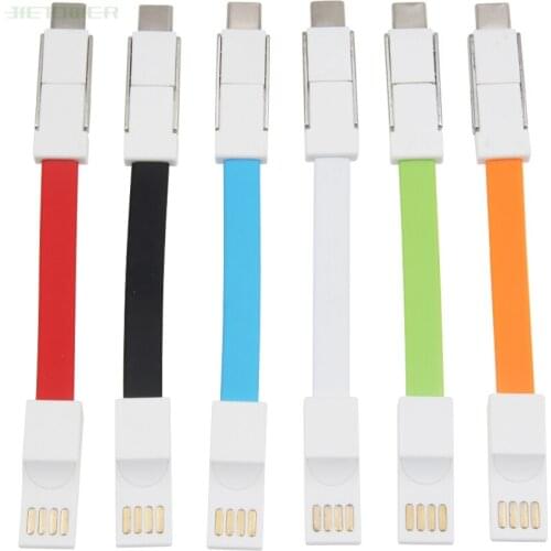 50pcs/lot 3 In 1 USB Cable Flat Wire with Key Ring for IPhone XS MAX Micro USB Type C Cable for Samsung S9 S8 Huawei P30 P20