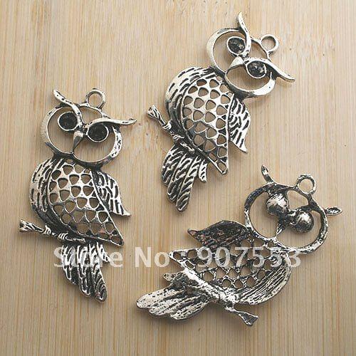 6pcs antiqued silver hollow cute owl pendant charm G548