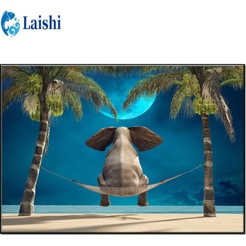 Fantasy elephant watching the moon Full square/Round Diamond embroidery diamond Painting Cross Stitch Rhinestone Of picture