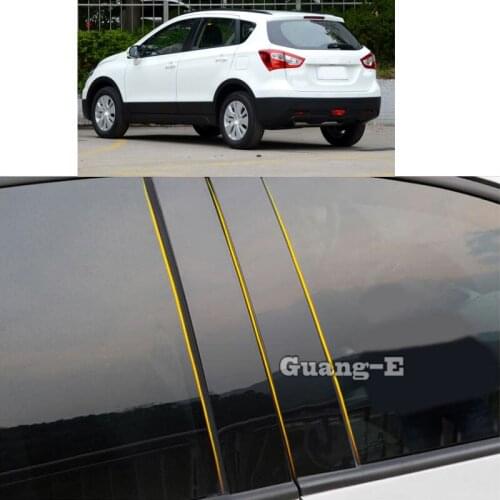 Car PC Material Pillar Post Cover Door Trim Window Piano Black Molding Sticker Plate Parts For Suzuki S-cross SX4 2014-2017