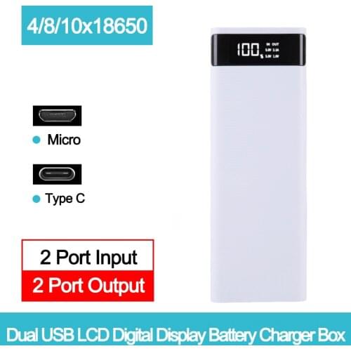 Quick Charge Version 10*18650 Power Bank Case Dual USB Mobile Phone Charge 4/8/10*18650 DIY Shell battery Holder Charging Box
