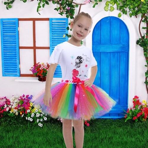 Tutu tulle fluffy mesh Skirt Baby Girls toddler girl Clothes Rainbow Kids Party for Girls Skirts Children for Girls With T-shirt