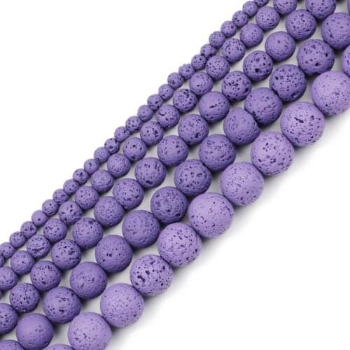 JHNBY Purple Lava Natural Stone 4/6/8/10/12MM Rubber Paint Spacers Round Loose beads for Jewelry making DIY bracelets Findings