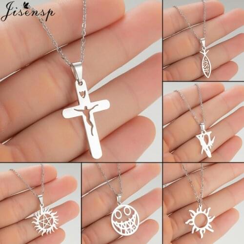 Jisensp Stainless Steel Geometric Creative Cross Pendant Necklace for Women Men Sports Leisure Simple Style Jewelry Gift