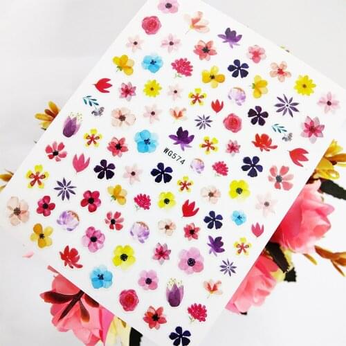 Colorful Watercolor Flower 3D Nail Sticker Art Slider Foil Design Self Adhesive Nails Decoraciones Summer Manicure Accesorios