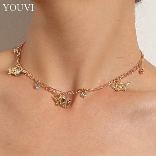 YOUVI Goth Cuban Chain Necklace for Women Lovers Angel Pedant Necklace Jewelry on Neck Choker Cham Femme Collar