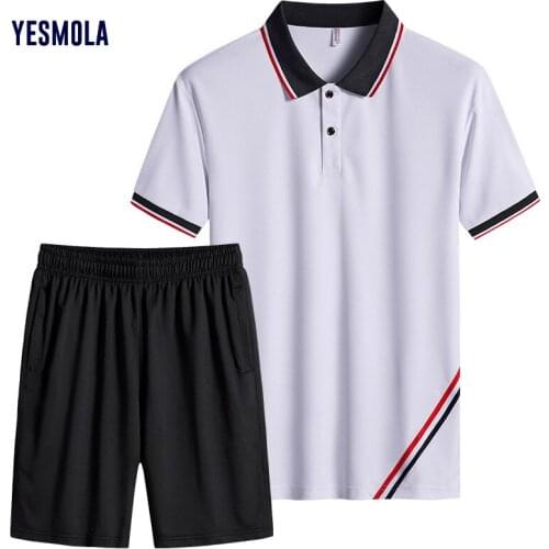 YESMOLA Summer Mens Set Tracksuit Polo Short Sleeve Two Piece Set Casual T-shirts +shorts Sportswear Short Sleeves Track Suit