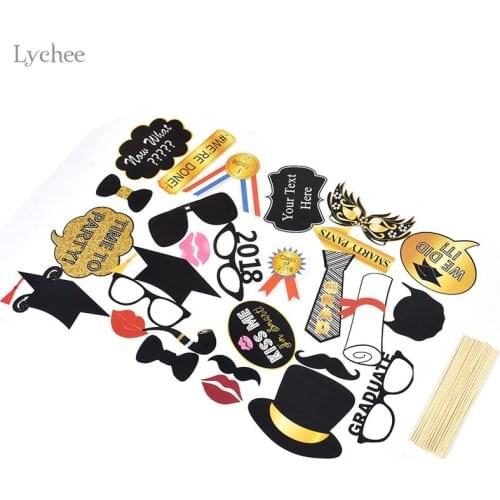 Lychee Life 30pcs Photo Booth Props Graduation Party Decoration 2018 Bachelor Cap Grad Congrats Graduated Supplies Photo Booth
