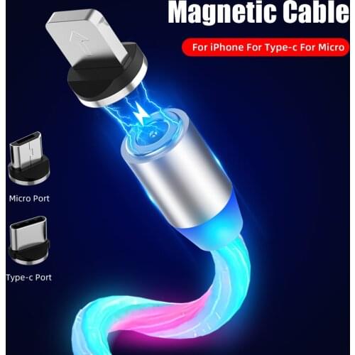 Magnetic Cable Flowing Luminous USB Micro Cable Type C USB Cable Fast Charging Wire Mobile Phone USB Cable For iphone 8 7 6sPlus