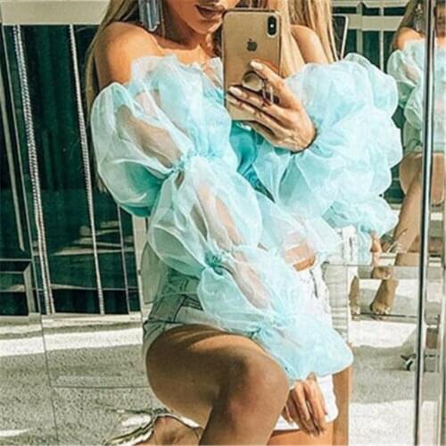 Fashion Women Sexy Mesh Sheer Crop Top Evening Night Party Club T Shirt Long Sleeve Transparent Tee shirt Femme tshirt Clubwear