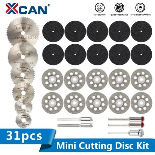 XCAN Circular Saw Blade Kit 31pcs Mini HSS Saw Blade Diamond Coated Cutting Disc Resin Cut off Wheel for Dremel Rotary Tool