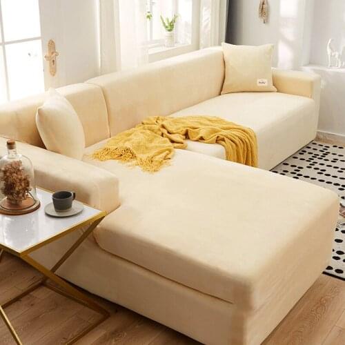 Solid color velvet slipcovers couch cover stretch sofa towel corner sofa covers for living room L shaped need 2pcs