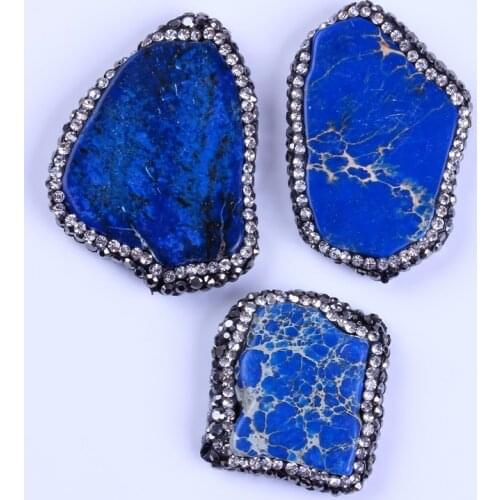 Charms irragular shape blue crackle stone pave rhinestone connector handmade material pendant for jewelry making