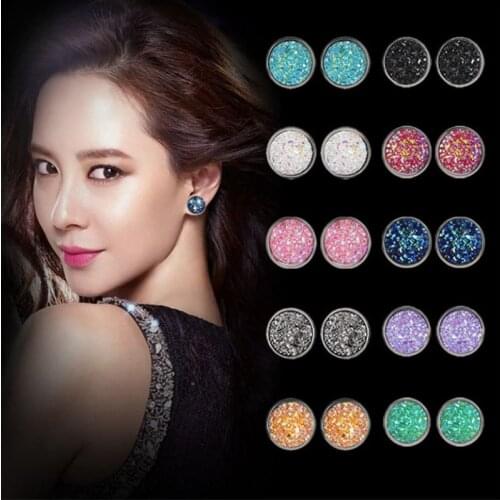 Harajuku Style Simple Geometric Round Frosted Dream Starry Sky Time Gem Starry Stainless Steel Earrings