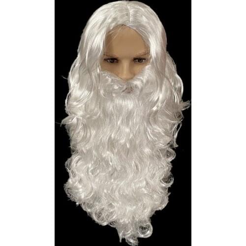 Christmas Cosplay Accessories Fashion Santa Claus Pure White Long Curly Hair Wig Family Rave Party High Quality Cosplay Wig 40Cm