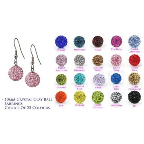 Fg54e 10mm Clay Mixed 20 Color MOW Crystal Micro Pave Disco Ball Silver Plated crystal Earrings drop Stud