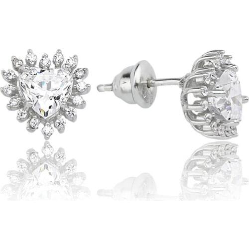 Valori Jewels Elegant Heart, 1.5 Carat, Zirconia White Heart Gemstone, Rhodium Plated, Sterling Silver Earrings