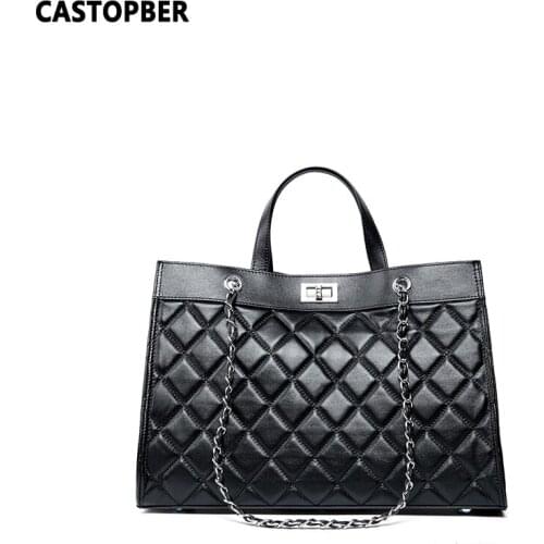 Fashion Cowhide Genuine Leather Quilted Handbags Tote Bag For Women Leather And Chain Purse Strap Ladies Shoulder Large Capacity