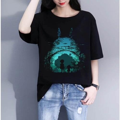 Totoro Miyazaki Ullzang Graphic t-shirt Funny Cartoon tshirt Anime Fashion Top Tee Female Harajuku vintage trend Women clothes