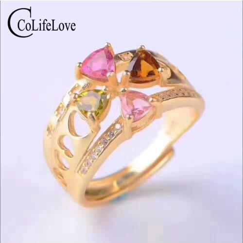 Vintage Silver Tourmaline Ring 4 Mm Natural Tourmaline Ring Yellow Gold Color Sterling Silver Tourmaline Jewelry Romantic Gift