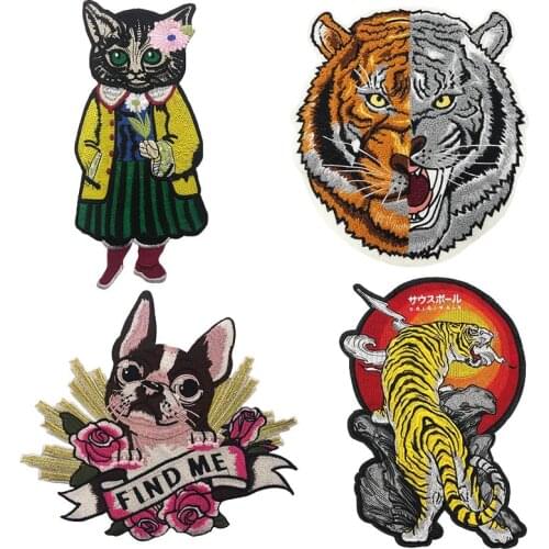 Domineering Tiger New Arrival Cute Cat Girl Embroidery Patches Sew On Applique Stickers For Clothes DIY Accessories Stripe