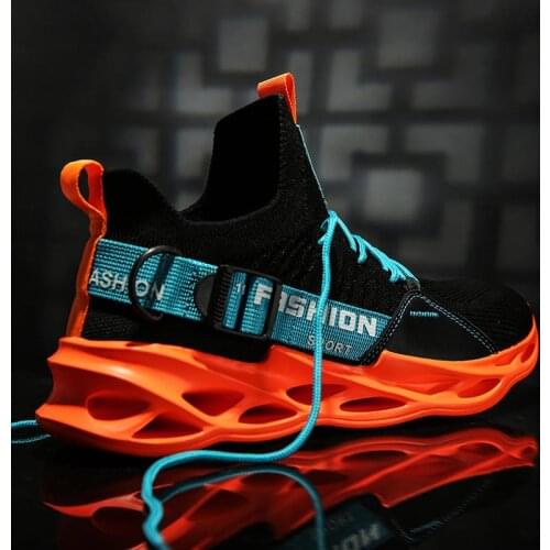 Large Size Height-high Knit Mens Sport Shoes Men Sneakers 2020 Running Shoes Man Summer Sports Black Orange Footwear Walk D-422