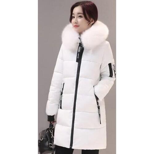 Winter Coats Women With Big Fur Collar Letter Slim Thick Warm Clothing Outerwear Plus Size Medium-Long Cotton Parkas QH0461