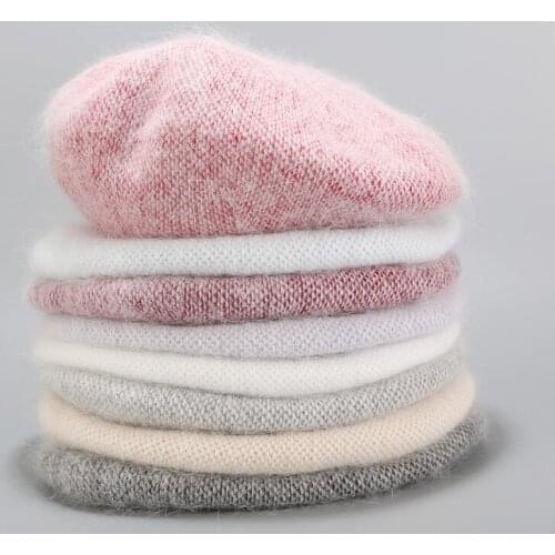 Women Winter Rabbit Fur Beret Hats Warm Long Fur Skullies Beanies Female Caps Hat for Girls