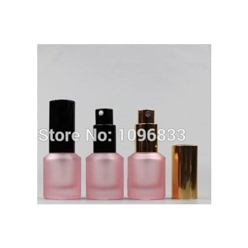 15ML 30ML Pink Frost Glass Bottle Black Lotion Pump Gold Spray Nozzle Cosmetic Essence Emulsion Packing Bottle, 20pcs/Lot