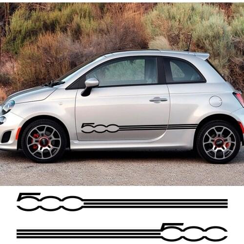 2PCS Car Styling Door Side Skirt Long Stripes Graphical Stickers Decals For Fiat 500 Auto Body Decor Vinyl Film Car Accessories