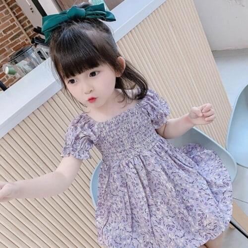 2021 Baby Girl Floral Short Sleeved Summer Dress Girls Kids Cotton Princess Birthday Party Dresses Children Vestido Clothes