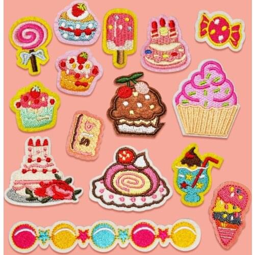 50pcs/lot Cake Candy Ice Cream Embroidery Patches Letters Clothing Decoration Accessories Diy Iron Heat Transfer Applique