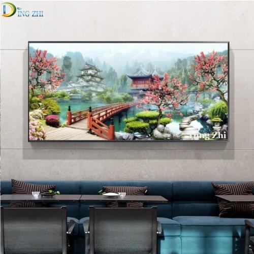 5D Diy Diamond Mosaic Pavilions Lake Landscape Diamond Painting Natural Scenery Full Drill Picture Of Rhinestone Embroidery Sale