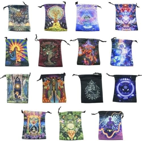 F1FD Velvet Tarot Card Storage Bag Velvet Double Sided Printed Board Game Card Mini Drawstring Package Game Tarot Storage Bag