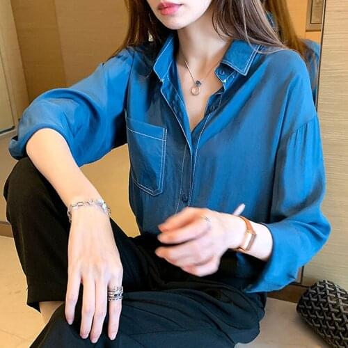 White Shirts Women 2021 Autumn Korean Loose Long-sleeved Tops Plus Size Women Clothing Pockets Solid 3XL-4XL Blusas Female 0884