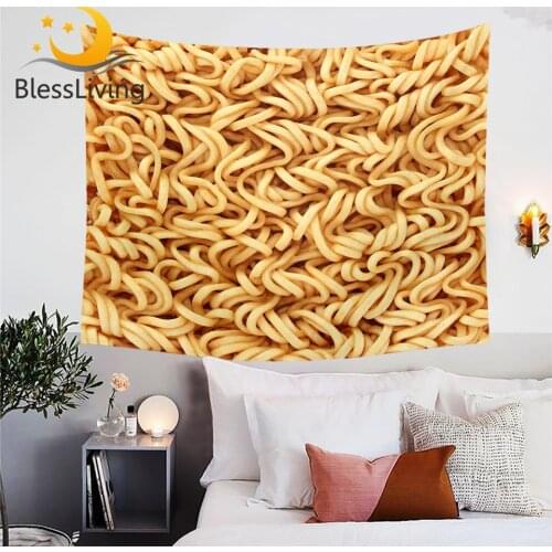 BlessLiving Instant Noodles Wall Hanging Food Wall Tapestry 3D Print Golden Decorative Wall Carpet Yummy Beach Mat 150x200cm