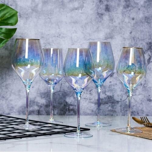 Goblet Rainbow Wine Glass Colorful Crystal Champagne Glass Creative Ion Plating Wine Glass Kitchen Wedding Party Birthday Gift