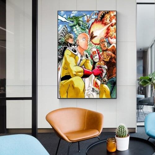 Color Cartoon One Punch Man Cartoon Personality Mural Poster Family Interior Room Bedroom Wall Decoration Canvas Art (frameless)