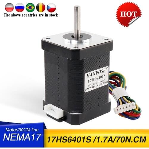 Free shipping 2-phase hybrid stepper motor nema17 motor 60mm (1.7A, 0.73NM, 60mm, 4-wire) nema 17 17HS6401S for 3D printer cnc