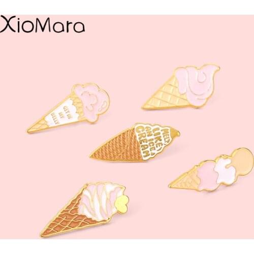 Ice Cream Enamel Pin Funny Cute Cone Brooches Sweets Lapel Pin Badge Accessories Jewelry Holiday Gift For Kids Friends Wholesale