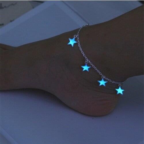 European and American Beach Wind Blue Pentagonal Star Tassel Ankle Chain Luminous Star Bracelet Ankle Bracelet Ornament
