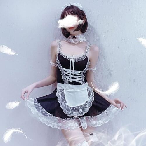 French Sexy Costumes for Women Maid Apron Uniform Cute Kawaii Lingerie Lace Sleepwear Cow Outfit Servant Cosplay Schoolgirl Hot