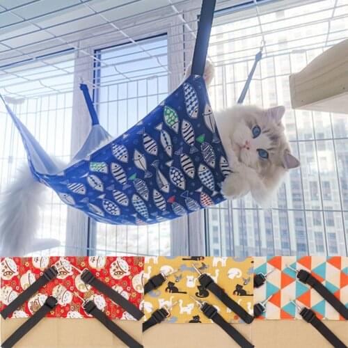 Cat Hammock Adjustable Buckle Breathable Canvas Pet Soft Hanging Bed for Summer Cat Accessories Supplies Pet Products