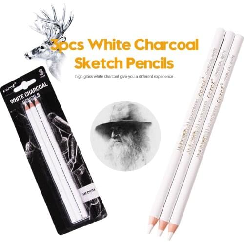 3 Pcs White Charcoal Pencil Sketch Hightlight Pens White Pencils Art Studio Students Drawing Tools Sketch Exercise Pencils