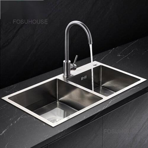 Kitchen Sink Double Tank Set 304 Stainless Steel Dishwasher Thickened Water Basin Vegetable Basin Manual Sink