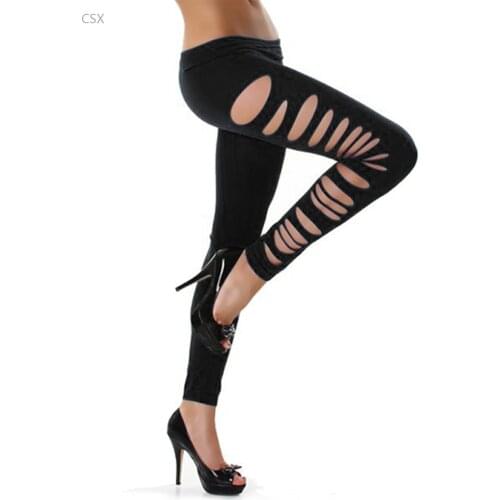MwOiiOwM Cheapest Stretch Black Elasticized Waist Dancing Pant Women Sexy Leggings Ripped Leggings Women Autumn Leggins 18