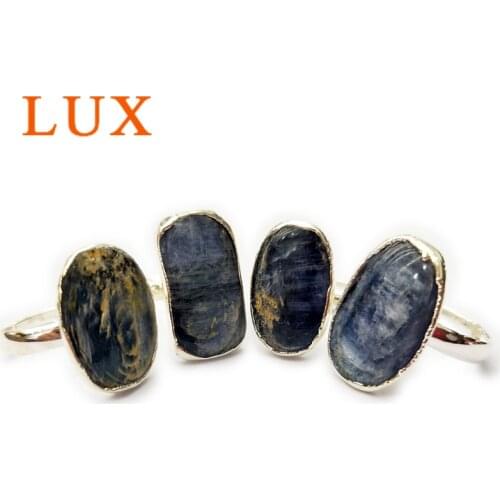 LUX Natural Gem stone kyanite Ring Handmade Gem stone Ring Silver plated adjustable blue crystal rings