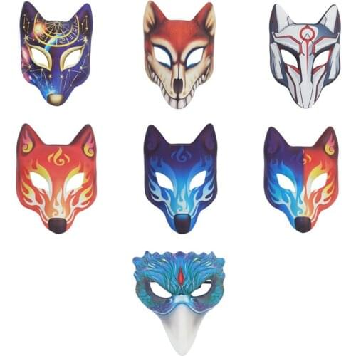 Half Face Cover Fox Mask Japanese Anime Hand-painted Kitsune Cosplay Mask Halloween Party Masks Women Men