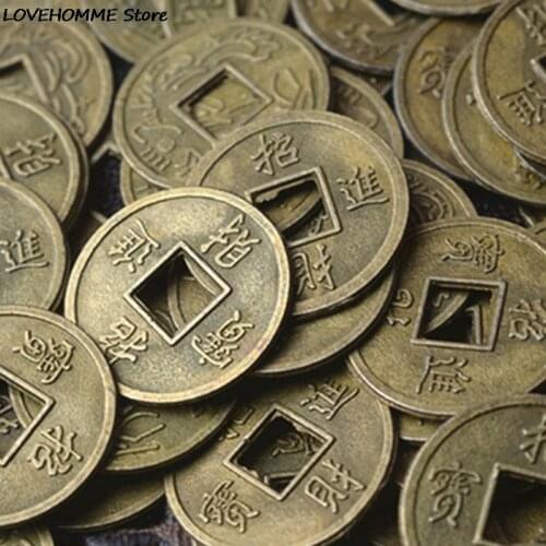 100Pcs 10mm Chinese Ancient Feng Shui Lucky Coin Dragon And Phoenix Antique Wealth Money Good Fortune Home Car Decor