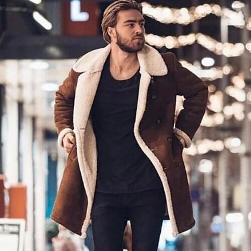 Mens Autumn Winter Warm Solid Jackets 2021 Fashion Slim Long Sleeve Button Outerwear Casual Turn-down Collar Coat Men Streetwear